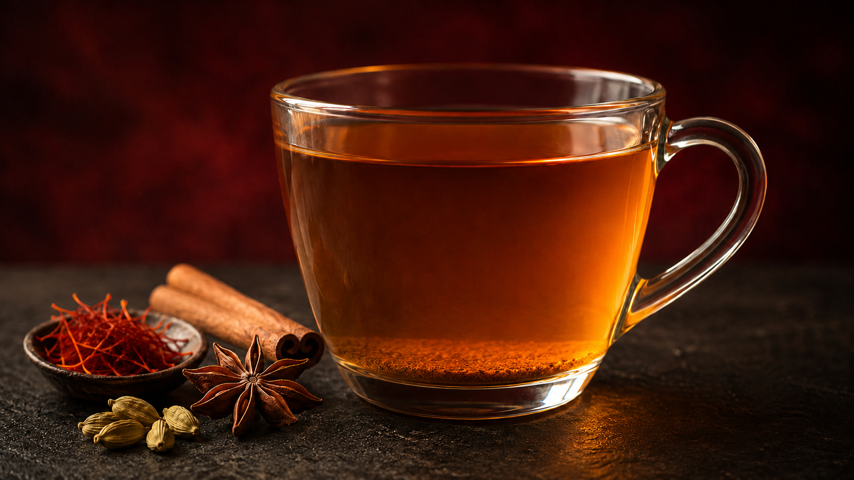 Natural spice sediment in a glass cup of spiced coffee